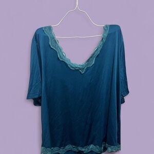 SHEIN Curve Teal Lace Open Back Tunic Top Whimsigoth Boho Plus Size 3X